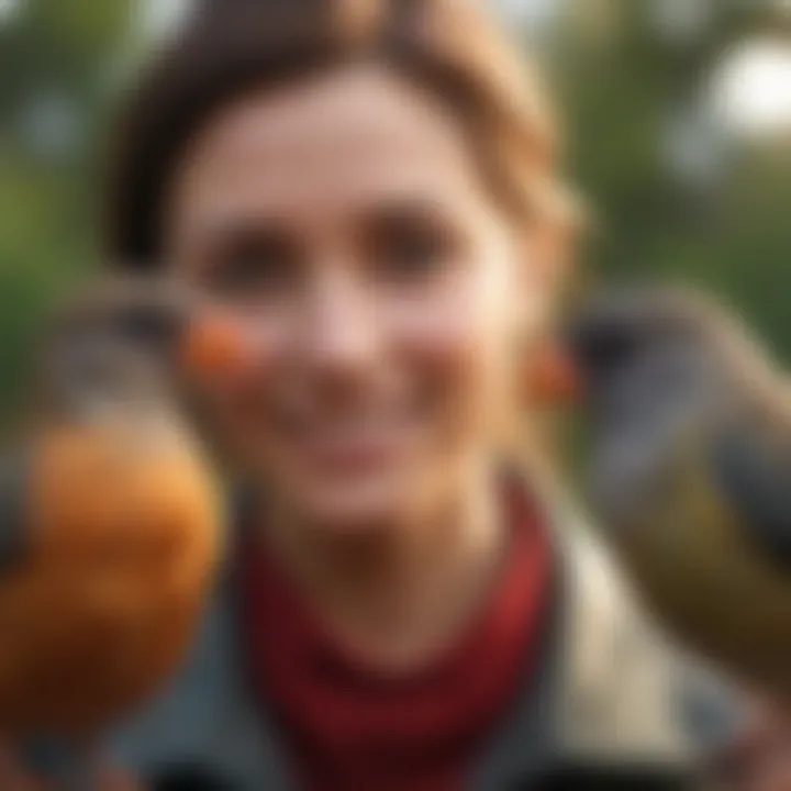 A joyful interaction between a bird and its caretaker, demonstrating bonding.