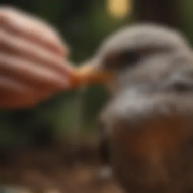 A close-up of a bird being stroked softly, showcasing trust.