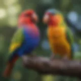 Colorful pet bird perched on a branch