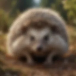 A close-up view of a hedgehog in its natural habitat, showcasing its unique quills and curious demeanor.