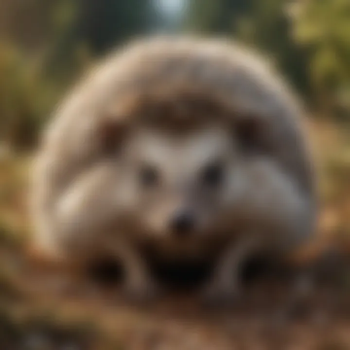 A close-up view of a hedgehog in its natural habitat, showcasing its unique quills and curious demeanor.