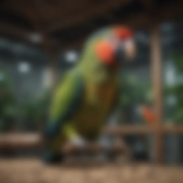 A parrot in a spacious aviary