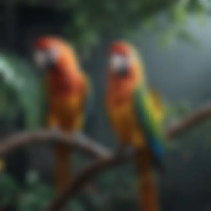 Colorful parrots perched on a branch