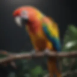 A vibrant parrot perched on a branch, showcasing its colorful feathers.