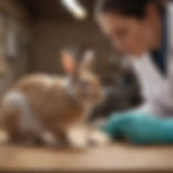 Veterinarian examining a rabbit for health check.