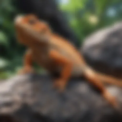 A vibrant bearded dragon perched on a rock