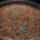 Colorful parakeet pellets arranged in a dish