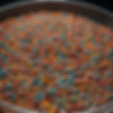 Colorful parakeet pellets arranged in a dish