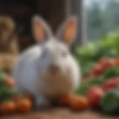 A variety of fresh vegetables and hay suitable for bunnies