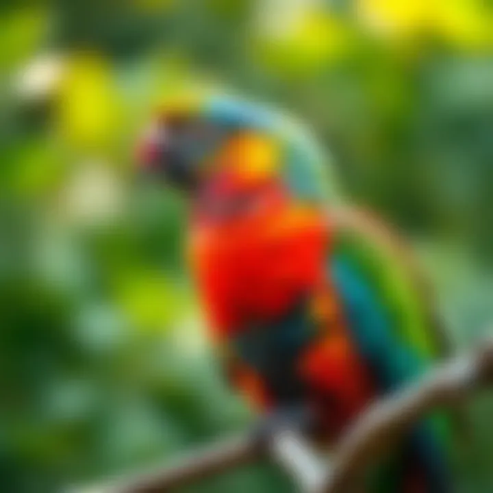 A colorful parrot perched on a branch looking around curiously