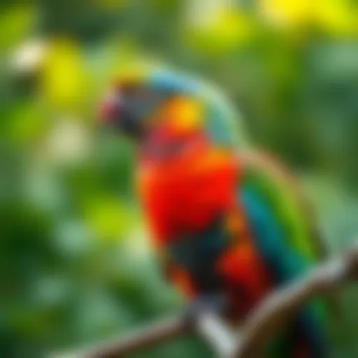 Curious Parrot Observing Its Surroundings A colorful parrot perched on a branch looking around curiously