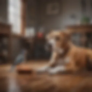 A clean living space with both a dog and a bird, highlighting hygiene practices.