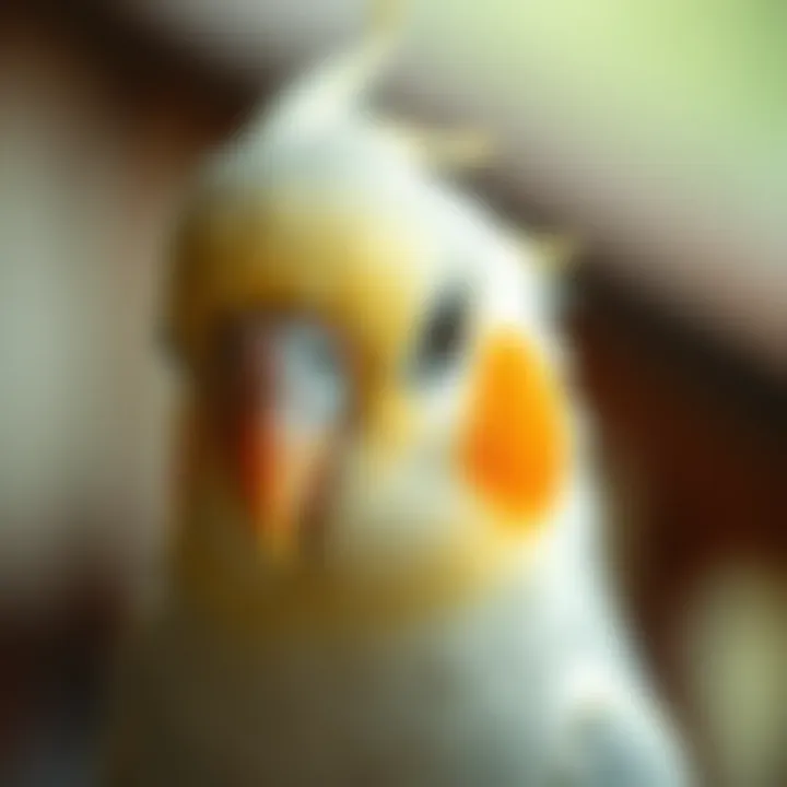 Charming Cockatiel Close-Up A serene close-up of a cockatiel, eyes glistening with personality and charm.