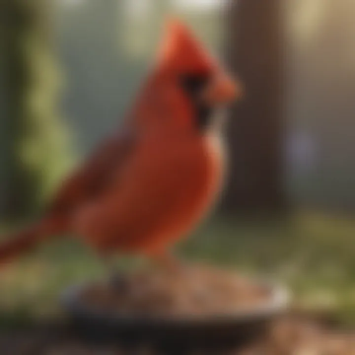 Close-up of cardinal feeding on seeds