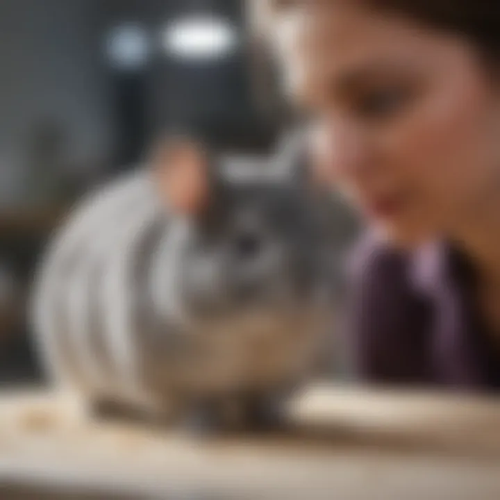 A healthy chinchilla being examined by a veterinarian, emphasizing health care.