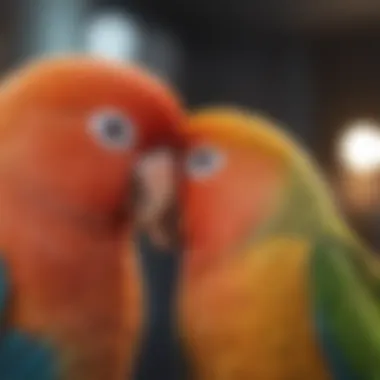 An engaging lovebird interacting with its owner