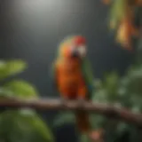 A vibrant parrot perched on a branch, showcasing its colorful feathers.