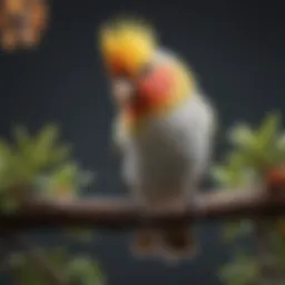A vibrant cockatiel perched on a branch