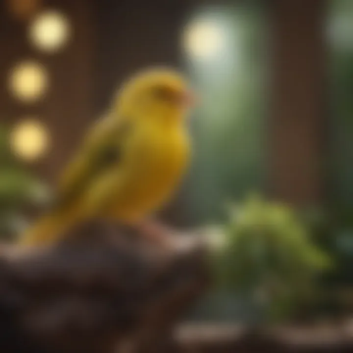 A serene canary singing in a bright, sunny environment