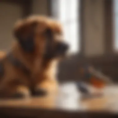 Harmony Between Different Types of Pets A dog and a bird sharing a space peacefully