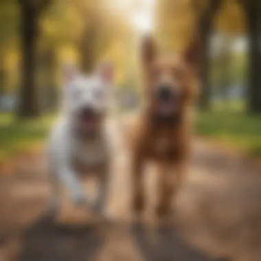 Energetic Companionship of Dogs A playful dog running in a park