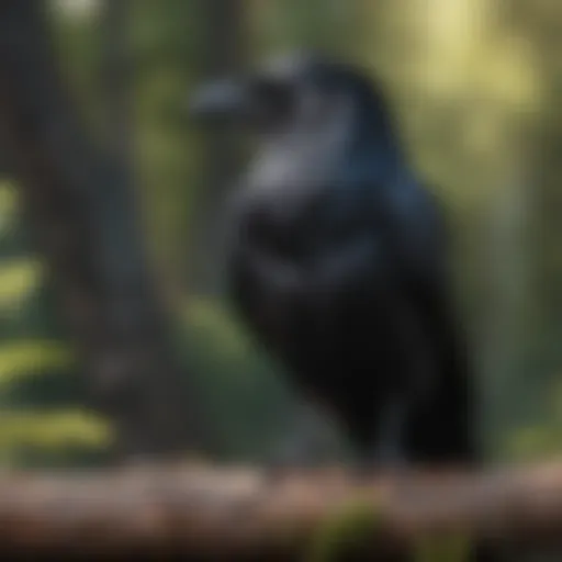 A raven perched gracefully on a branch