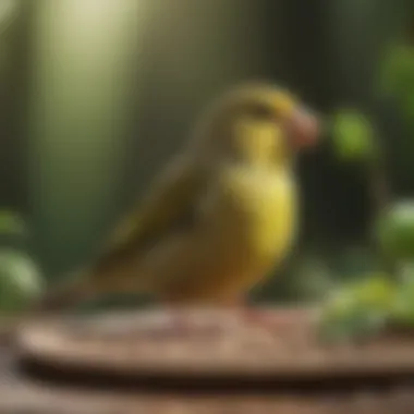 Healthy green finch eating seeds