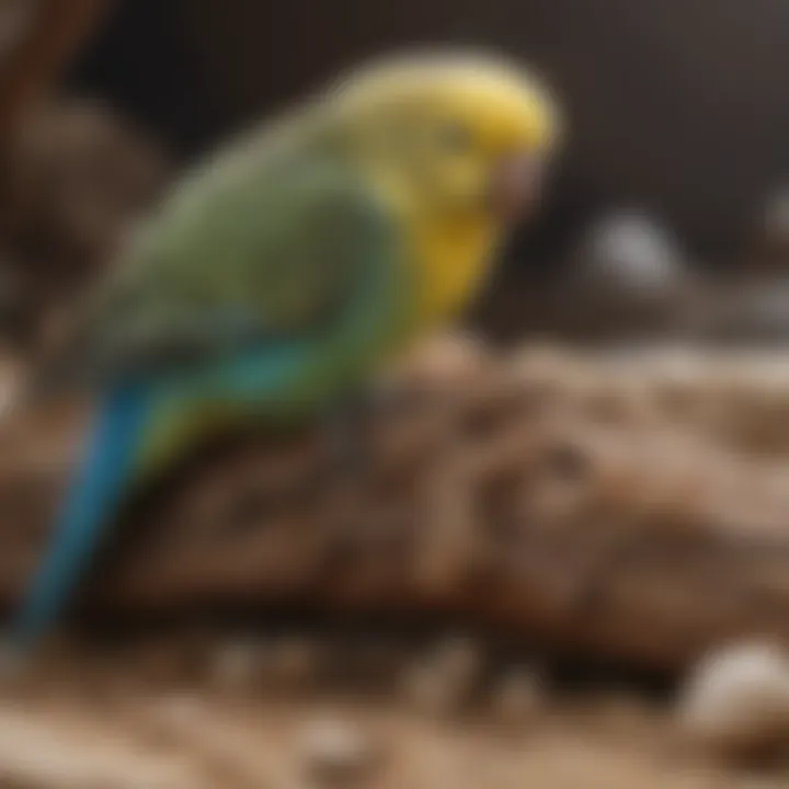 Close-up of natural materials used in budgie enclosure construction.