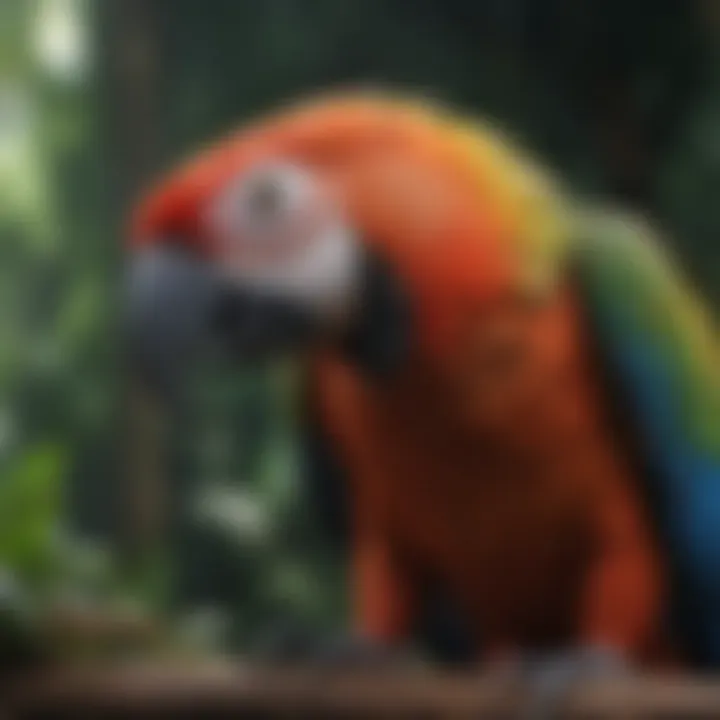 A veterinarian examining a macaw