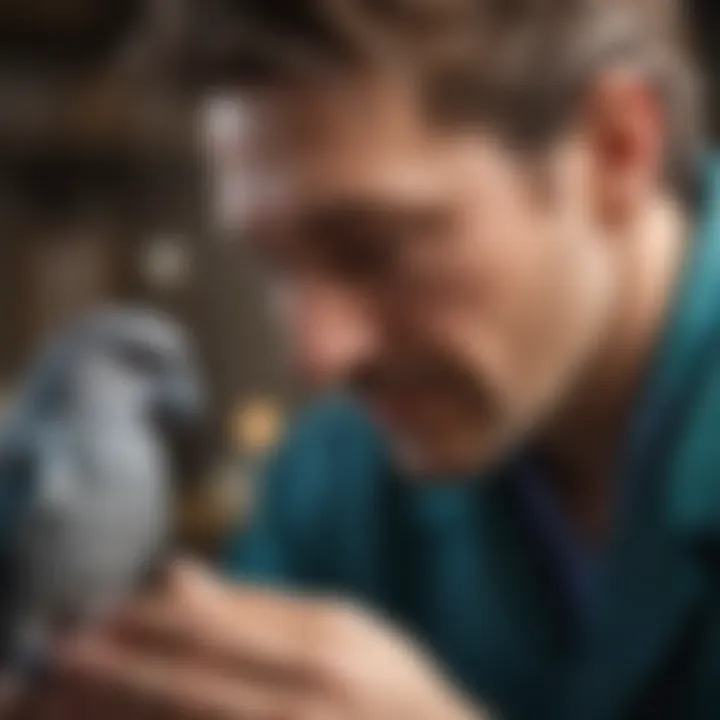 Veterinarian examining a pet bird