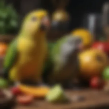 Colorful assortment of fresh fruits and vegetables suitable for Senegal parrots