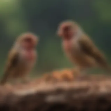 A group of finches feeding together, illustrating their social nature