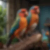 A vibrant array of pet bird species perched together