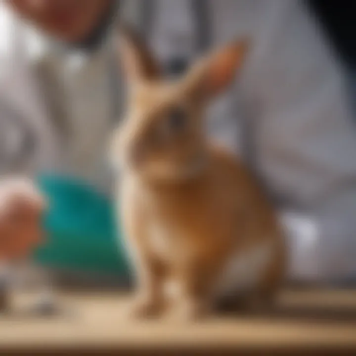 A healthy rabbit being examined by a veterinarian