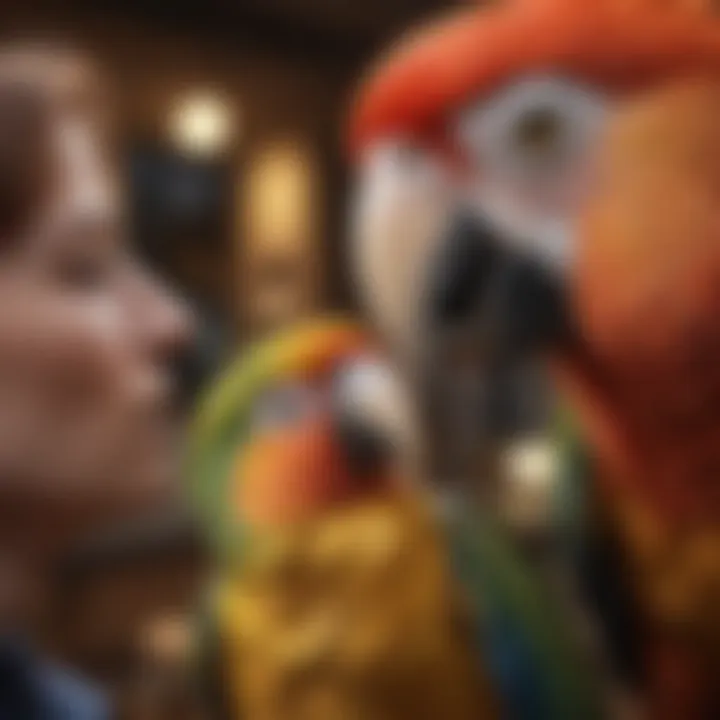 Close-up of a parrot engaging with its owner