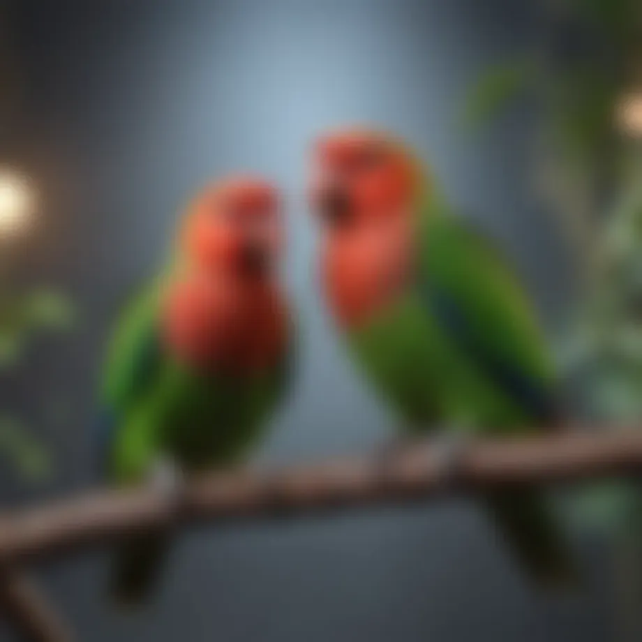 Vibrant male and female eclectus parrots perched together