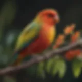 A colorful love bird perched on a branch, showcasing its vibrant feathers