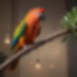 A vibrant parrot perched on a branch, showcasing its colorful feathers.