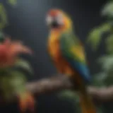 A vibrant parrot perched on a branch, showcasing its colorful feathers.