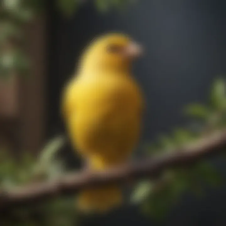 A close-up of a canary perched on a branch, hinting at its potential to fly.