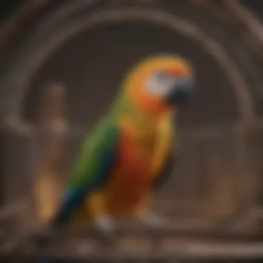 Close-up of the intricate design and materials used in a dome top parrot cage