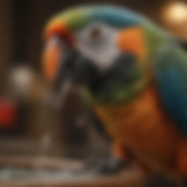 Close-up of a clean bird bath showcasing its importance for parrot hygiene.