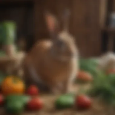 A variety of fresh vegetables and hay for a rabbit's diet