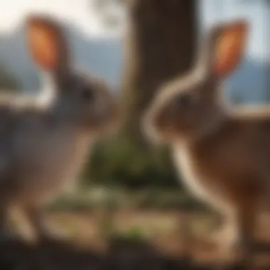 A playful rabbit interacting with another rabbit