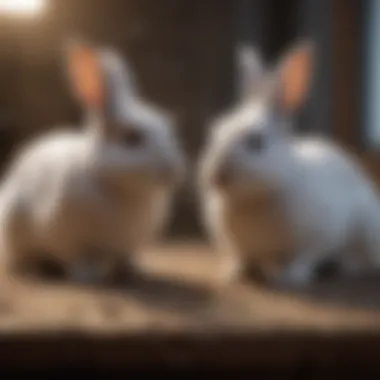 Two bunnies interacting playfully in a safe environment