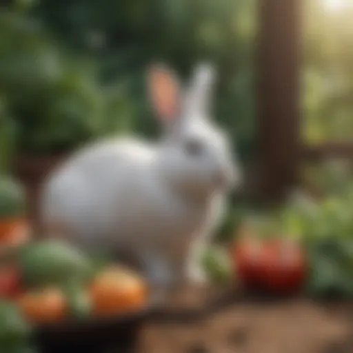 A vibrant garden with fresh vegetables and herbs for bunny nutrition