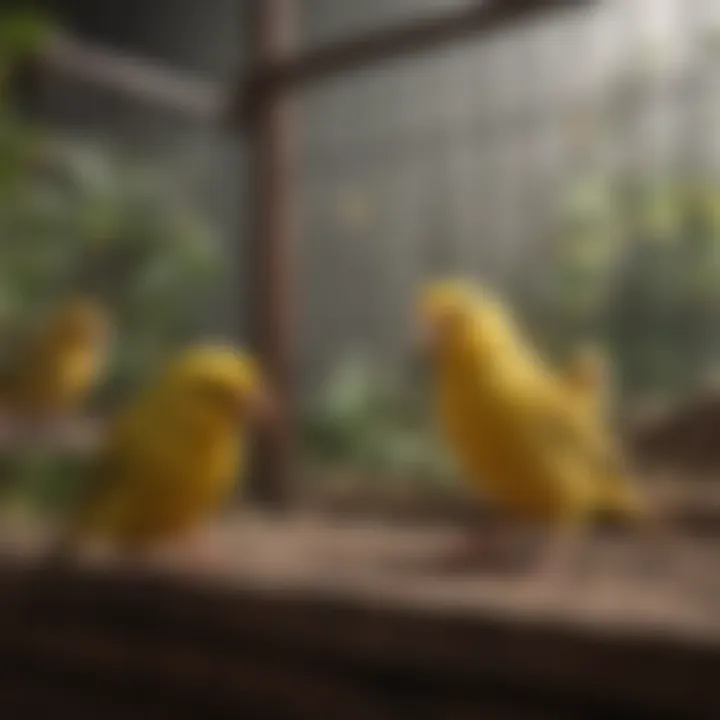 Canaries enjoying their environment inside a well-maintained cage