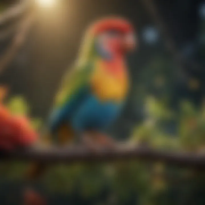 A healthy pet bird perched on a branch, showcasing vibrant plumage.