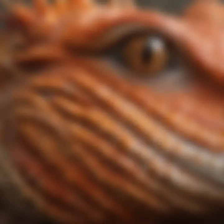 A close-up of a bearded dragon's colorful scales showcasing its unique texture.