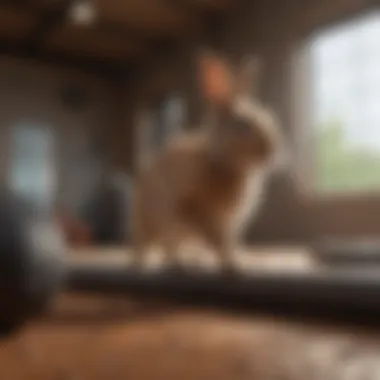 Active rabbit enjoying playtime in a spacious exercise area